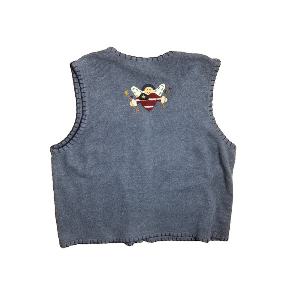 Christmas Sweater Vest America USA Snowman Santa Star Angel Blue Sz 3X Granny - Picture 6 of 8